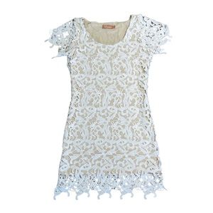 BRONTË Cream White Crochet Lace Overlay Mini Bodycon Dress Women’s Size XS